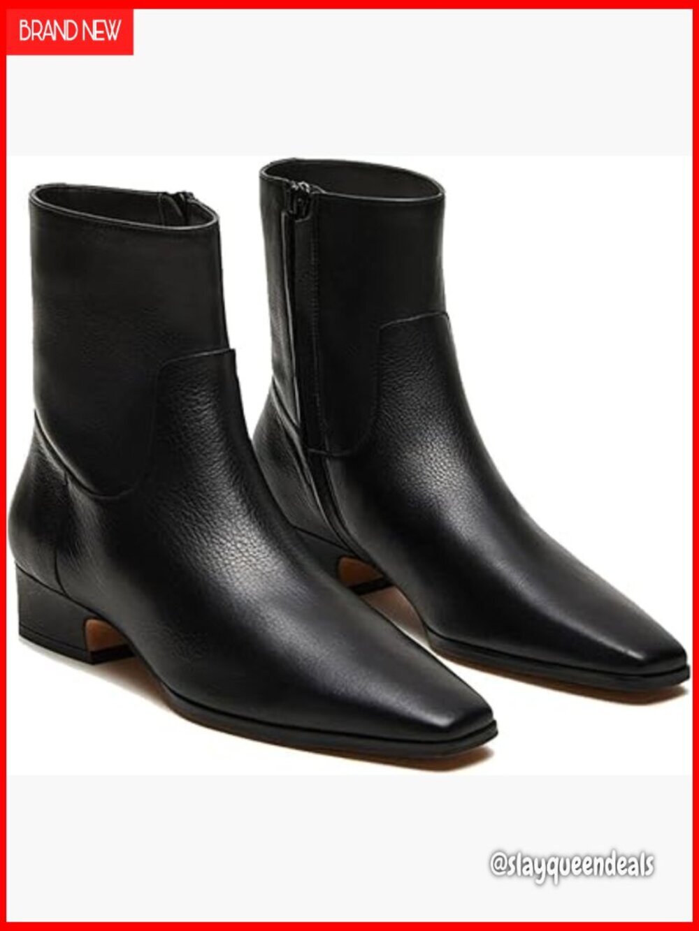 Square Toe Ankle Boots Low Chunky Heel Side Zipper Comfortable Booties